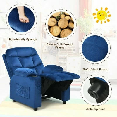 Wholesale ๐ฅ Costway Kids Youth Recliner Chair Velvet Fabric w/Cup Holder & Side Pocket Blue/Pink ๐ 9 Wholesale ๐ฅ Costway Kids Youth Recliner Chair Velvet Fabric w/Cup Holder & Side Pocket Blue/Pink ๐ - Image 8