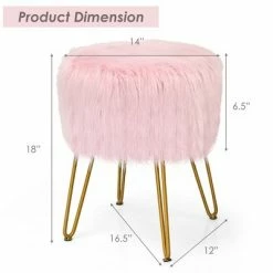 Discount ⭐ Costway Faux Fur Vanity Chair Makeup Stool Furry Padded Seat Round Ottoman Pink/White 👏