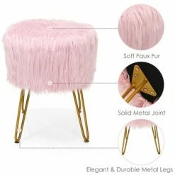 Discount ⭐ Costway Faux Fur Vanity Chair Makeup Stool Furry Padded Seat Round Ottoman Pink/White 👏 -Living Room Chairs Sales unnamed file 12120