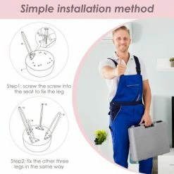 Discount ⭐ Costway Faux Fur Vanity Chair Makeup Stool Furry Padded Seat Round Ottoman Pink/White 👏 -Living Room Chairs Sales unnamed file 12121