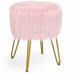 Discount ⭐ Costway Faux Fur Vanity Chair Makeup Stool Furry Padded Seat Round Ottoman Pink/White 👏 -Living Room Chairs Sales unnamed file 12123