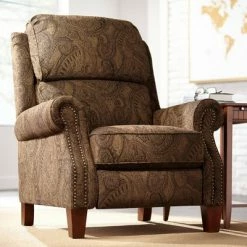 Discount ❤️ Kensington Hill Lamps Plus Warm Brown Recliner Chair Traditional Armchair Comfortable Manual Reclining Footrest for Bedroom Living Room Reading 🎉