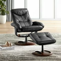 Flash Sale 😉 BenchMaster Black Swivel Ottoman Leather Recliner Chair Modern Armchair Ergonomic Manual Reclining Adjustable Bedroom Living Room 👏 -Living Room Chairs Sales unnamed file 12245