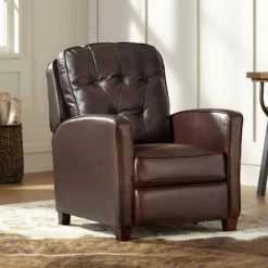 Best deal 😍 Elm Lane Chocolate Leather Recliner Chair Modern Armchair Comfortable Push Manual Reclining Footrest Tufted Back for Bedroom 🛒