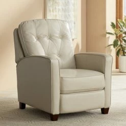 Best deal 💯 Elm Lane White Pearl Leather Recliner Chair Modern Armchair Comfortable Push Manual Reclining Footrest Tufted Back for Bedroom 😍