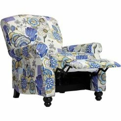 Cheap ❤️ Elm Lane Multi-Color Indigo Floral Recliner Chair Modern Armchair Comfortable Push Manual Reclining Footrest Bedroom Living Room 🌟 -Living Room Chairs Sales unnamed file 12340