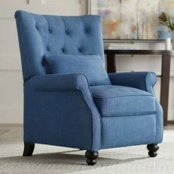 Best reviews of ✨ Studio 55D Denim Blue Recliner Chair Armchair Comfortable Push Manual Reclining Footrest Tufted Back Bedroom Living Room 🥰