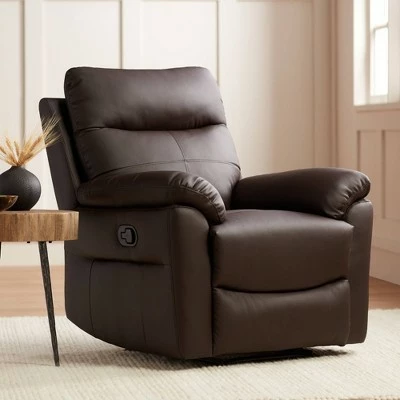 Promo 🤩 Elm Lane Dark Brown Faux Leather Recliner Chair Modern Armchair Comfortable Manual Reclining Footrest Bedroom Living Room Reading 👏 3 Promo 🤩 Elm Lane Dark Brown Faux Leather Recliner Chair Modern Armchair Comfortable Manual Reclining Footrest Bedroom Living Room Reading 👏