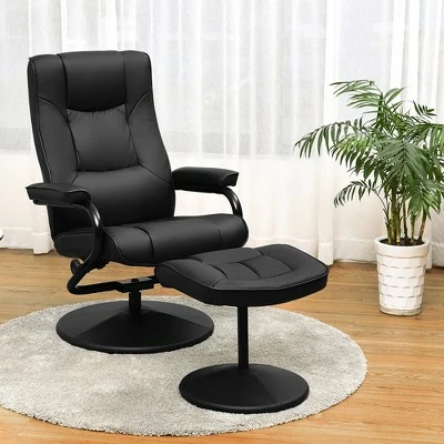 Buy 💯 Costway Recliner Chair Swivel PU Leather Lounge Accent Armchair w/ Ottoman Black 🎉 4 Buy 💯 Costway Recliner Chair Swivel PU Leather Lounge Accent Armchair w/ Ottoman Black 🎉 - Image 2