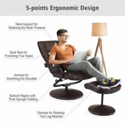 Hot Sale 😀 Costway Recliner Chair Swivel PU Leather Lounge Accent Armchair w/ Ottoman Brown ❤️ -Living Room Chairs Sales unnamed file 12405