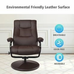 Hot Sale 😀 Costway Recliner Chair Swivel PU Leather Lounge Accent Armchair w/ Ottoman Brown ❤️ -Living Room Chairs Sales unnamed file 12406
