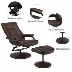 Hot Sale 😀 Costway Recliner Chair Swivel PU Leather Lounge Accent Armchair w/ Ottoman Brown ❤️ -Living Room Chairs Sales unnamed file 12408