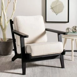 Deals ๐ Nico Mid Century Accent Chair Bone White/Black - Safavieh โญ