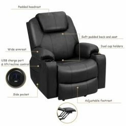 Best Sale ❤️ Costway Electric Recliner Chair Massage Sofa Leather w/ USB Charge Port BrownBlack ✨ -Living Room Chairs Sales unnamed file 12465