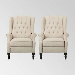 Outlet ⌛ Set of 2 Walter Contemporary Tufted Fabric Recliners - Christopher Knight Home Brown/light Sky/dark Brown 🤩 -Living Room Chairs Sales unnamed file 12515
