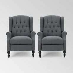 Outlet ⌛ Set of 2 Walter Contemporary Tufted Fabric Recliners - Christopher Knight Home Brown/light Sky/dark Brown 🤩 -Living Room Chairs Sales unnamed file 12516