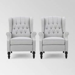 Outlet ⌛ Set of 2 Walter Contemporary Tufted Fabric Recliners - Christopher Knight Home Brown/light Sky/dark Brown 🤩 -Living Room Chairs Sales unnamed file 12517