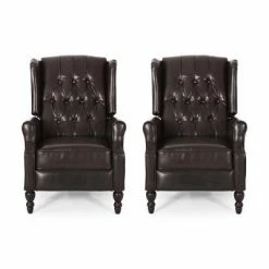 Outlet ⌛ Set of 2 Walter Contemporary Tufted Fabric Recliners - Christopher Knight Home Brown/light Sky/dark Brown 🤩 -Living Room Chairs Sales unnamed file 12518