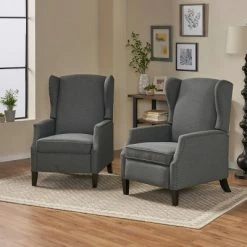 Outlet 🎁 Set of 2 Wescott Contemporary Fabric Recliners - Christopher Knight Home Navy Blue 🎁