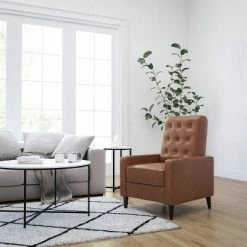 Cheap 👏 Merrick Lane Darcy Recliner Chair Mid-Century Modern Faux Leather Tufted Upholstery Ergonomic Push Back Living Room Recliner 🛒