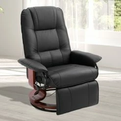 New โ HomCom Faux Leather Adjustable Manual Swivel Base Recliner Chair with Footrest ๐