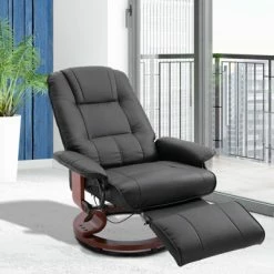 New ⌛ HomCom Faux Leather Adjustable Manual Swivel Base Recliner Chair with Footrest 👏 -Living Room Chairs Sales unnamed file 12879