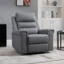 Promo ❤️ HOMCOM Modern Rocker Recliner Chair Linen Fabric Single Sofa Home Theater Seating with Overstuffed Armrest and Back Grey 🎉