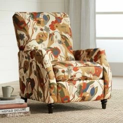 Flash Sale 🔥 Elm Lane Ivory Floral Recliner Chair Armchair Comfortable Push Manual Reclining Footrest for Bedroom Living Room Reading ✨