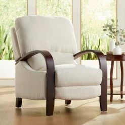 Best Pirce ⌛ Elm Lane Soho Ivory Recliner Chair Modern Armchair Comfortable Push Manual Reclining Footrest for Bedroom Living Room Reading Home ✨