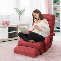 New 😀 Costway Folding Floor Single Sofa Massage Recliner Chair W/ a Pillow 5 Adjustable Backrest Position Leisure Lounge Couch BlueRedWhite 😀 -Living Room Chairs Sales unnamed file 13008