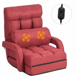 New 😀 Costway Folding Floor Single Sofa Massage Recliner Chair W/ a Pillow 5 Adjustable Backrest Position Leisure Lounge Couch BlueRedWhite 😀 -Living Room Chairs Sales unnamed file 13011