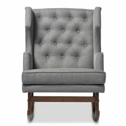 Budget ๐ฏ Iona Mid - Century Retro Modern Fabric Upholstered Button - Tufted Wingback Rocking Chair - Gray - Baxton Studio ๐ฅ