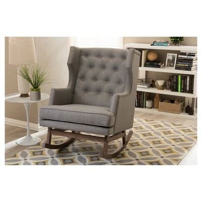 Budget π― Iona Mid - Century Retro Modern Fabric Upholstered Button - Tufted Wingback Rocking Chair - Gray - Baxton Studio π₯ 5 Budget π― Iona Mid - Century Retro Modern Fabric Upholstered Button - Tufted Wingback Rocking Chair - Gray - Baxton Studio π₯ - Image 3