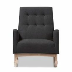 Promo 💯 Marlena Mid - Century Modern Fabric Upholstered Whitewash Wood Rocking Chair - Baxton Studio Dark Gray ⭐