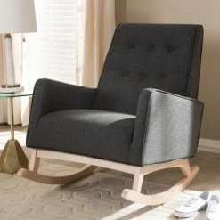Promo 💯 Marlena Mid - Century Modern Fabric Upholstered Whitewash Wood Rocking Chair - Baxton Studio Dark Gray ⭐ -Living Room Chairs Sales unnamed file 1313