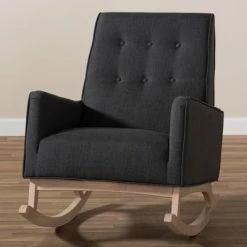 Promo 💯 Marlena Mid - Century Modern Fabric Upholstered Whitewash Wood Rocking Chair - Baxton Studio Dark Gray ⭐ -Living Room Chairs Sales unnamed file 1314