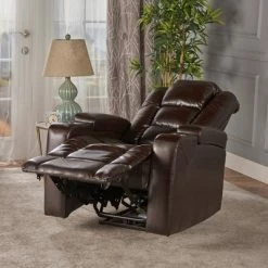 Best Sale 😀 Emersyn Tufted Leather Power Recliner with Arm Storage and USB Cord Brown - Christopher Knight Home 🎉