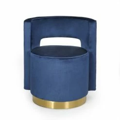 Best deal 🤩 Cardan Modern Glam Round Open Back Velvet Swivel Club Chair - Christopher Knight Home Cobalt/copper 💯 -Living Room Chairs Sales unnamed file 1336