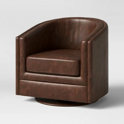 Best Sale π€© Berwick Barrel Swivel Chair Faux Leather Brown - Threshold™ π 4 Best Sale π€© Berwick Barrel Swivel Chair Faux Leather Brown - Threshold™ π - Image 2