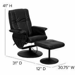 Best Pirce 🛒 Flash Furniture Massaging Heat Controlled Adjustable Recliner and Ottoman with Wrapped Base in Black LeatherSoft 👏 -Living Room Chairs Sales unnamed file 13444