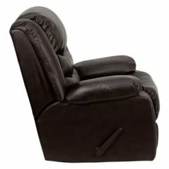 Best Sale 🧨 Plush Leather Lever Rocker Recliner with Padded Arms Brown - Riverstone Furniture Collection ✔️