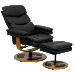 Coupon 😀 2pc Contemporary Multi-Position Recliner and Ottoman with Wood Base in Black - Riverstone Furniture Collection 🥰 -Living Room Chairs Sales unnamed file 13580