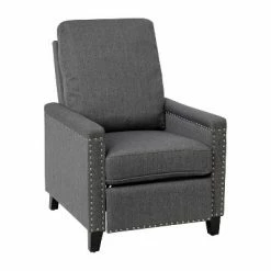 Deals 🎉 Emma and Oliver Fabric Upholstered Push Back Recliner with Nailhead Trim and Pop Out Footrest for Living Room, Den & Bedroom ✔️