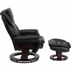 Wholesale 😀 Contemporary Recliner and Ottoman Leather - Riverstone Furniture Collection Black Leather 👏