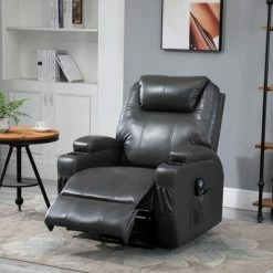 Promo 🎁 HomCom Electric Power Reclining Massage Sofa PU leather with 8-Point Vibration Waist Heating Side Storage USB Port 👍 -Living Room Chairs Sales unnamed file 13808