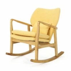 Brand new 🧨 Benny Mid Century Modern Fabric Rocking Chair - Christopher Knight Home Muted Yellow 💯 -Living Room Chairs Sales unnamed file 13929