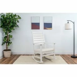 Deals 🧨 Gift Mark Adult Rocking Chair with Horizontal Back and white Faux Leather Seat ❤️