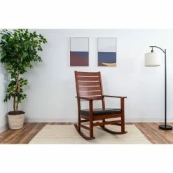 Best Sale ⌛ Gift Mark Adult Rocking Chair with Horizontal Back and Brown Faux Leather Seat ✨