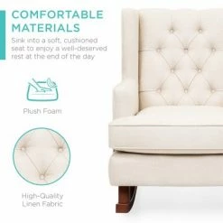 Hot Sale 👍 Best Choice Products Rocking Accent Chair, Tufted Upholstered Wingback for Home, Nursery w/ Wood Frame 🔥 -Living Room Chairs Sales unnamed file 14061