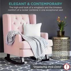 Hot Sale 👍 Best Choice Products Rocking Accent Chair, Tufted Upholstered Wingback for Home, Nursery w/ Wood Frame 🔥 -Living Room Chairs Sales unnamed file 14063